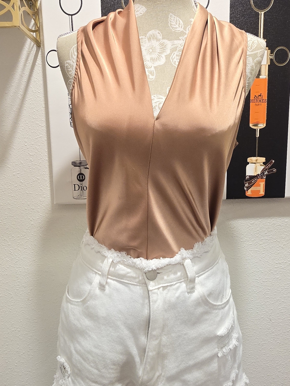 Boston Proper Copper Satin V-Neck Sleeveless Camisole